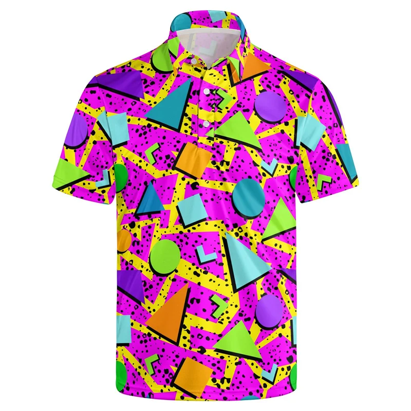 

New Design 3d Printing 80s 90s Golf Polo Shirt Men Retro Lapel Shirt Summer Street Quick Dry Short Sleeve Button Tee Shirts Tops