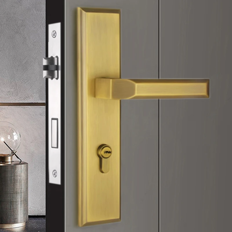 Lift up the reverse , light luxury, indoor silent room, bedroom solid wood door lock, modern and simple Chinese style