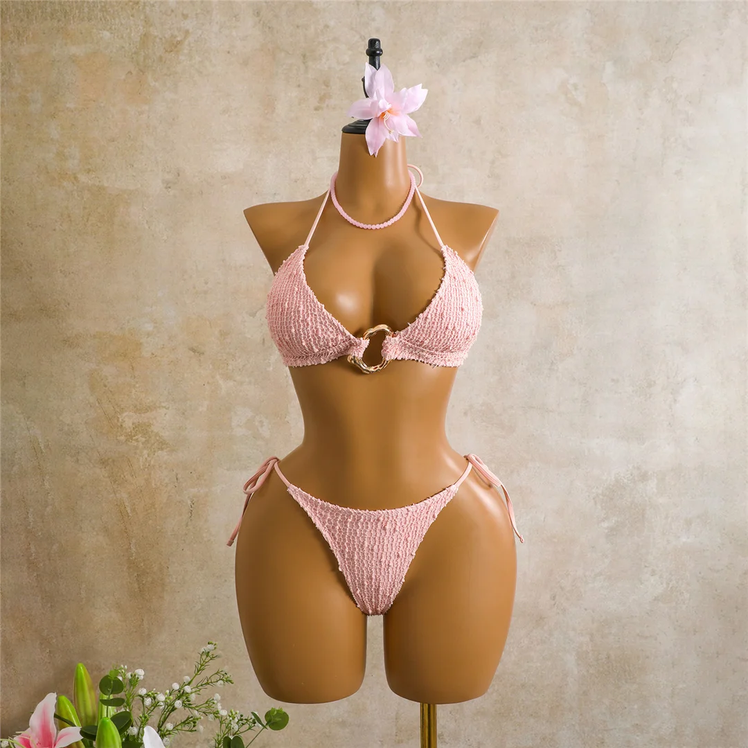 Sexy Neckholder-Bikini, Damen-Badeanzug, dreiteiliges Bikini-Set mit langärmeligem Kleid, Badeanzug, Badebekleidung, Schwimmanzug V7925C – Detail 29