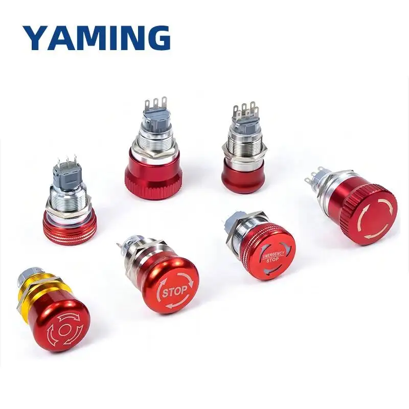 16/19/22/25/30mm Emergency Stop Mushroom Head Latching Rotary Metal Push Button Switch Waterproof IP65 Press Buttons NO NC