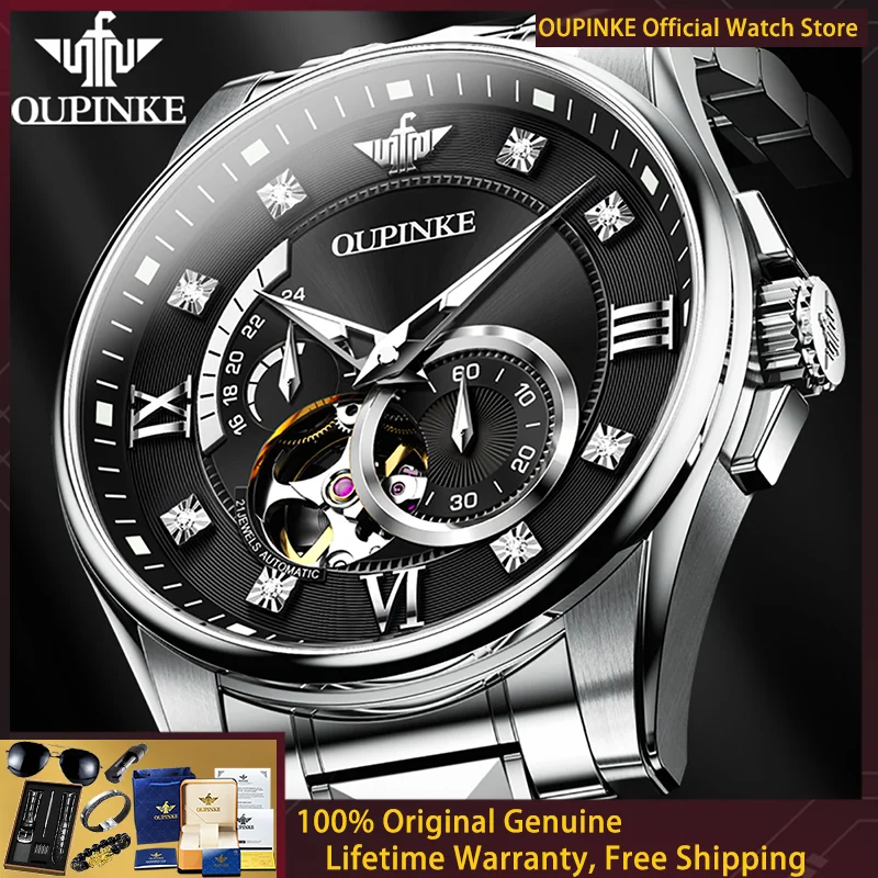 

Мужские часы OUPINKE, автоматические механические часы с полым корпусом, водонепроницаемый хронограф из вольфрамовой стали, сапфировое зеркало, роскошные мужские часы 3245