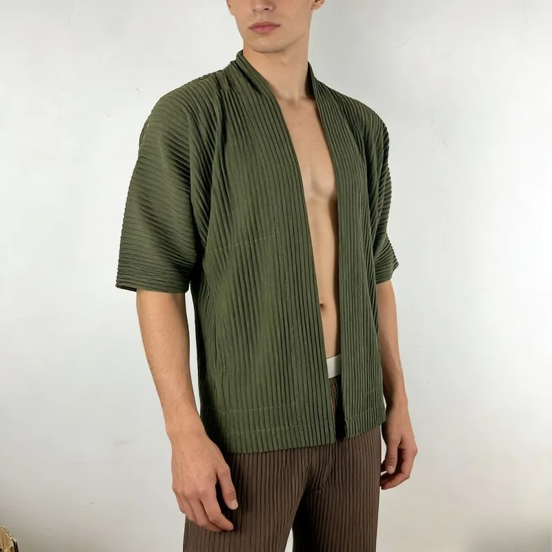 

Miyake Pleated Plisse Jacket 2026 Pleats Short-sleeved Do-rag Men's Spring Fall New Loose Plus Size Five-quarter Sleeve Jacket