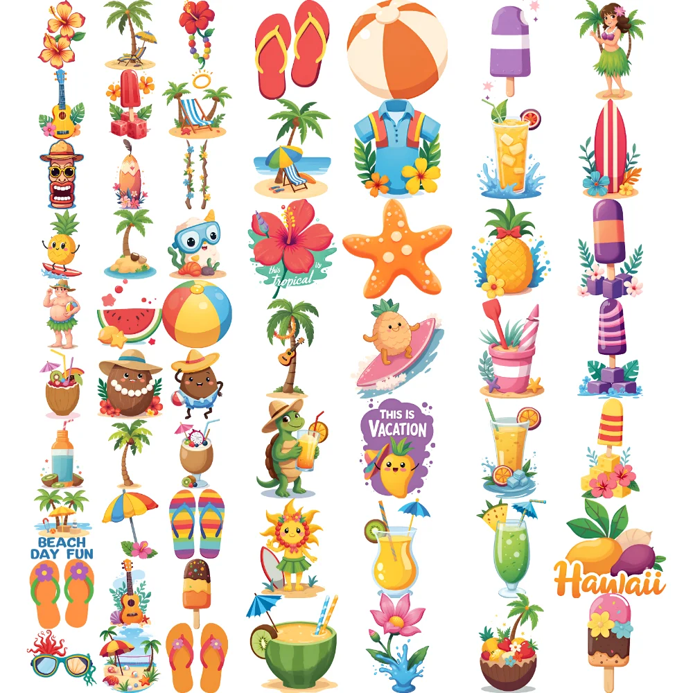 

63pcs Temporary Tattoo Beach Summer Cartoon Tropical Fun Waterproof Long-lasting Body Stickers For Girls Arms Boys