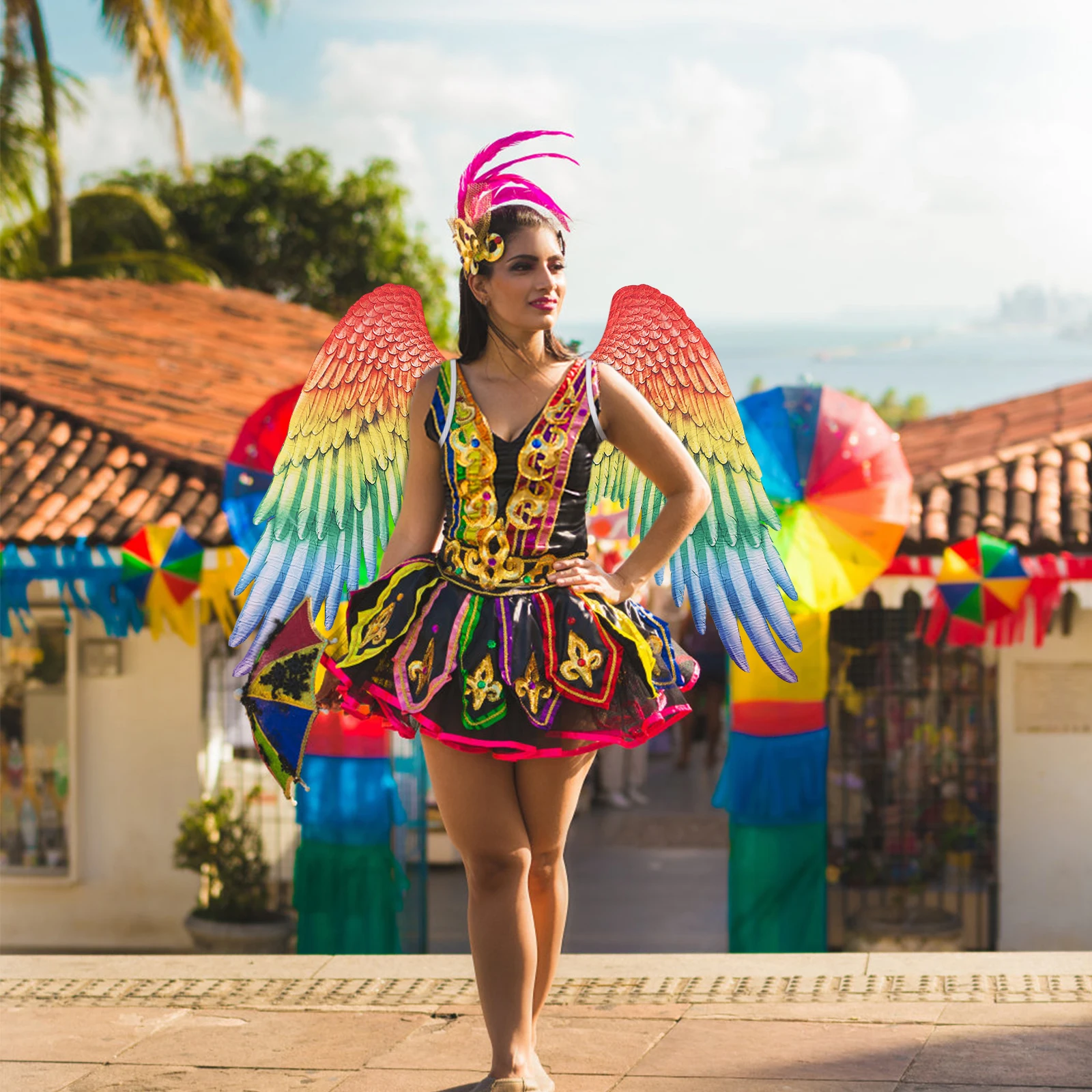 

Rainbow Wings Colorful Angel Wing Costume for Kids Adults Women Girls Fancy Dress Accessory Halloween Christmas Party Stage