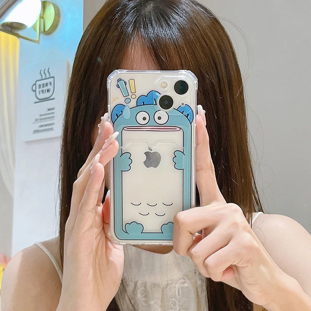 Cute Sanrio Hangyodon Card Pocket Phone Case for IPhone 15 14 13 12 11 Pro Max X XR XS MAX 7 8Plus Anti-fall Soft Back Cover