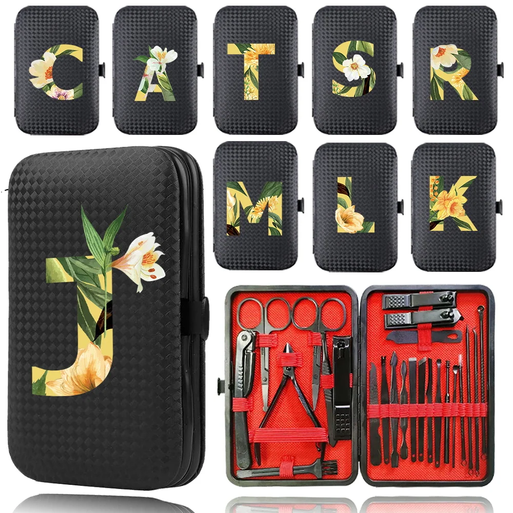 

24Pcs Manicure Kit Stainless Steel Nail Clipper Set Portable PU Pedicure Tool Organizer Makeup Beauty Case Floral Letter Pattern