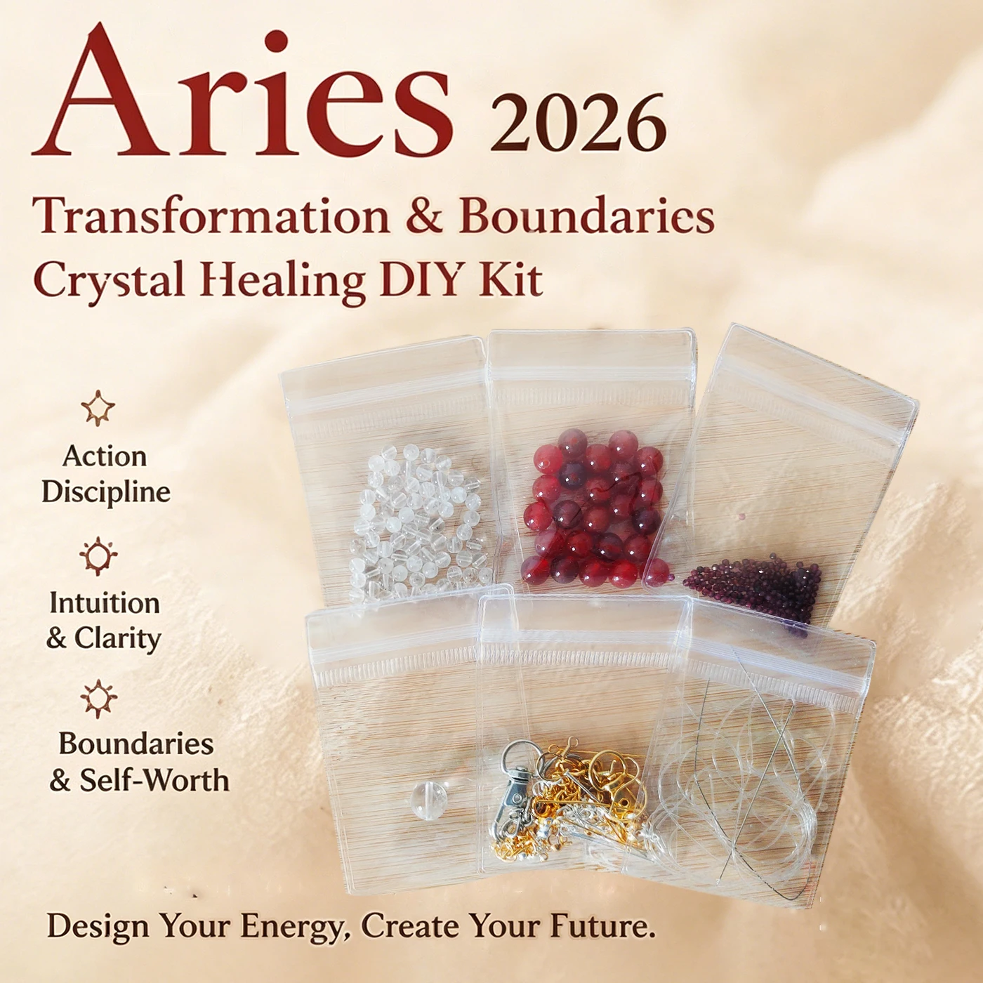 

Aries 2026 Astrology Healing Crystal DIY Kit Natural Garnet Red Agate Clear Quartz Beads Set Making Supplies Jewelry Gifts