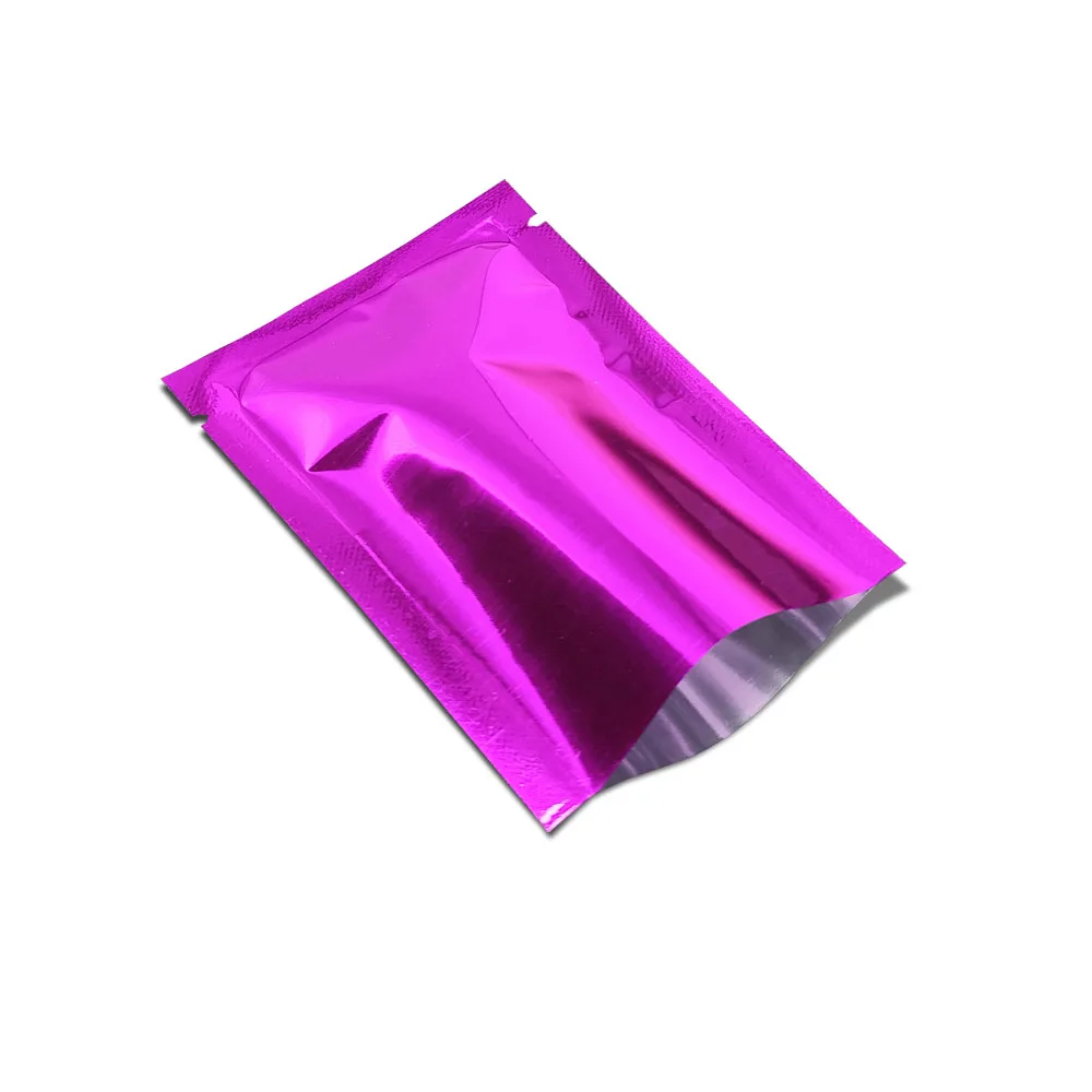 

Heat Sealable Shiny Purple Aluminum Foil Open Top Bags Retail Three side sealed Food Powder Tea Vacuum Package Mylar Pouch