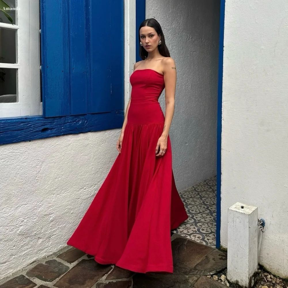 Amanda Customized Red Strapless Backless Prom Dresses Four-Way Stretch Sleeveless vestidos de noche Floor-Length Formal Evening