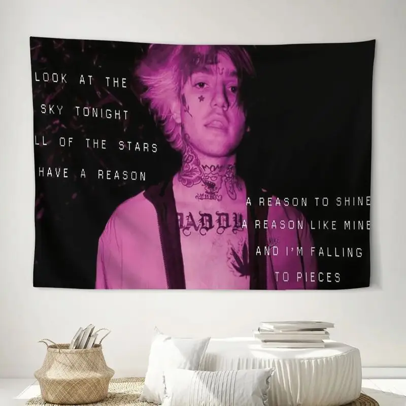 VIKAMA Pink Purple Retro Lil Peep Rapper Portrait Text Tapestry Background Hanging Gabby Wall Decoration Room Decoration