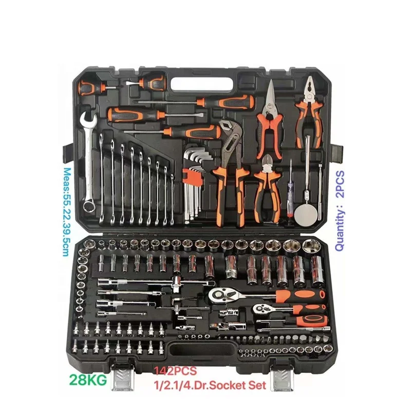 142Pcs Automotive Car Repairing Tool Kit Emergency Hand Combo Kits CRV Socket Wrench Tool Set