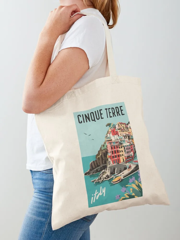 A Vintage Travel Art of Cinque Terre - Italy Tote Bag female bag Canvas bag custom bags Lady bags