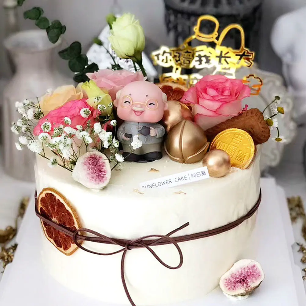2Pcs Fade Resistant Deformation Proof Elderly Couple Cake Topper Decor for Wedding Shower Birthday Christmas Gifts for Older