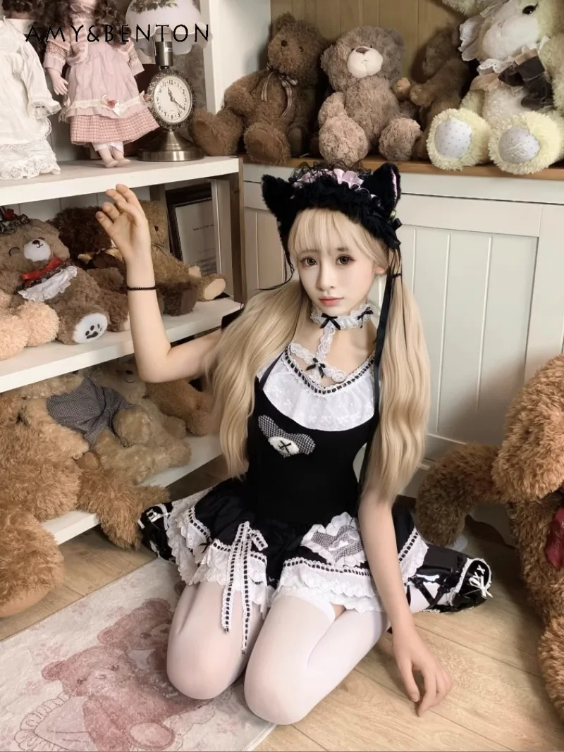 

Japanese Original Sweet Cool Cute Doll Cake Skirt with Chest Pad Short Sleeve Women