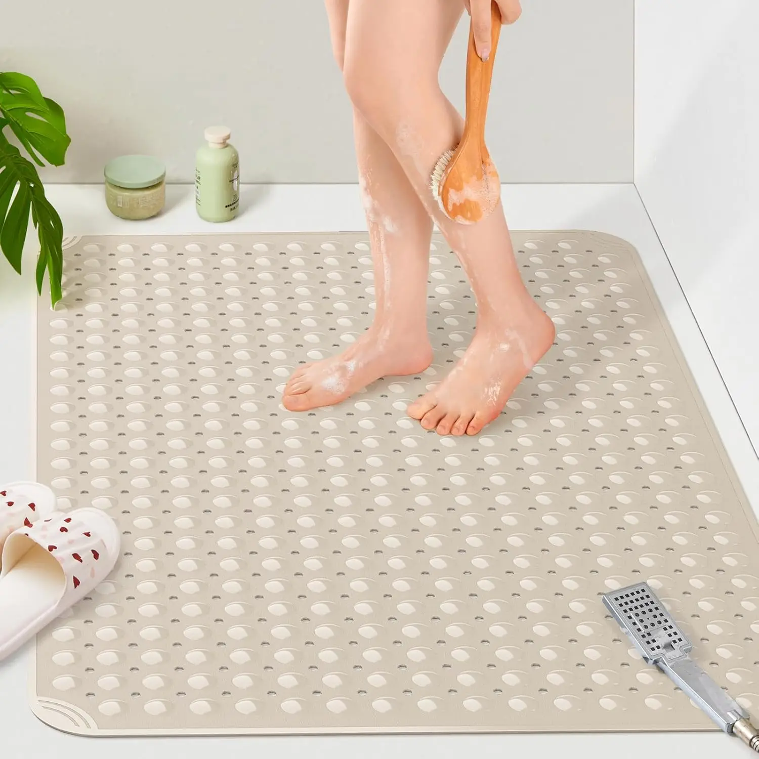 

Extra Large Anti-Slip Shower Mat 47x31 Inches with Drain Holes & Suction Cups - Heavy TPE Bath Mat for Large Stall, Spa, Gym