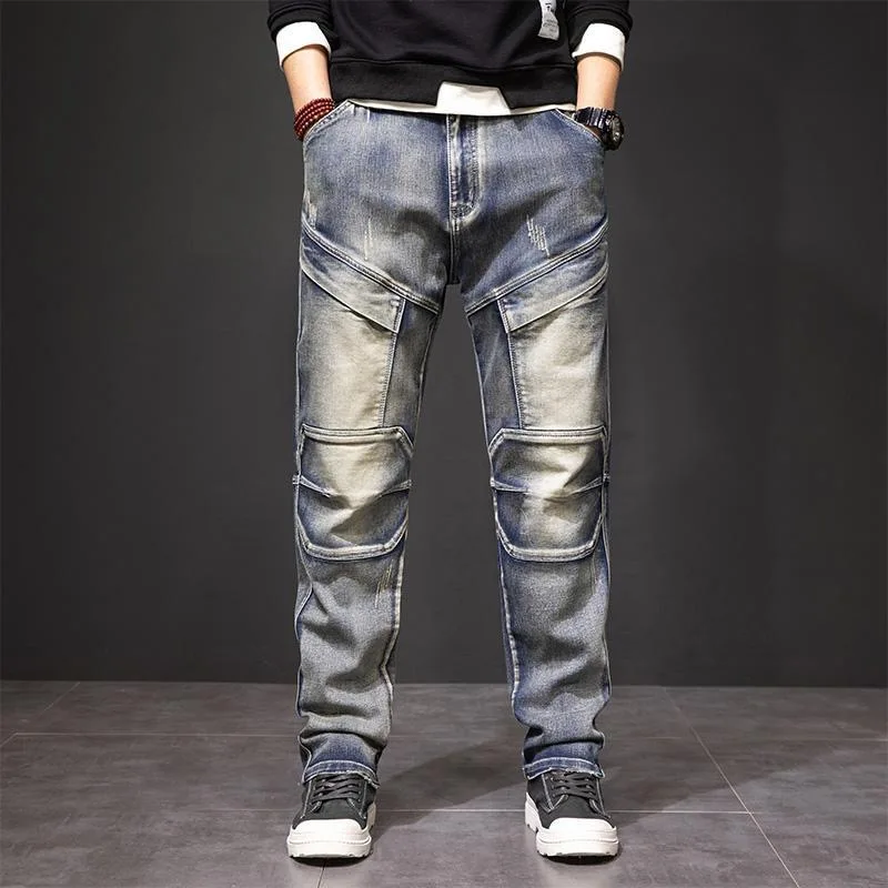 

2024 Spring and Autumn New Fashion Trend Retro Multi-Pocket Straight Leg Jeans Men's Casual Loose Comfortable Plus-Size Pants