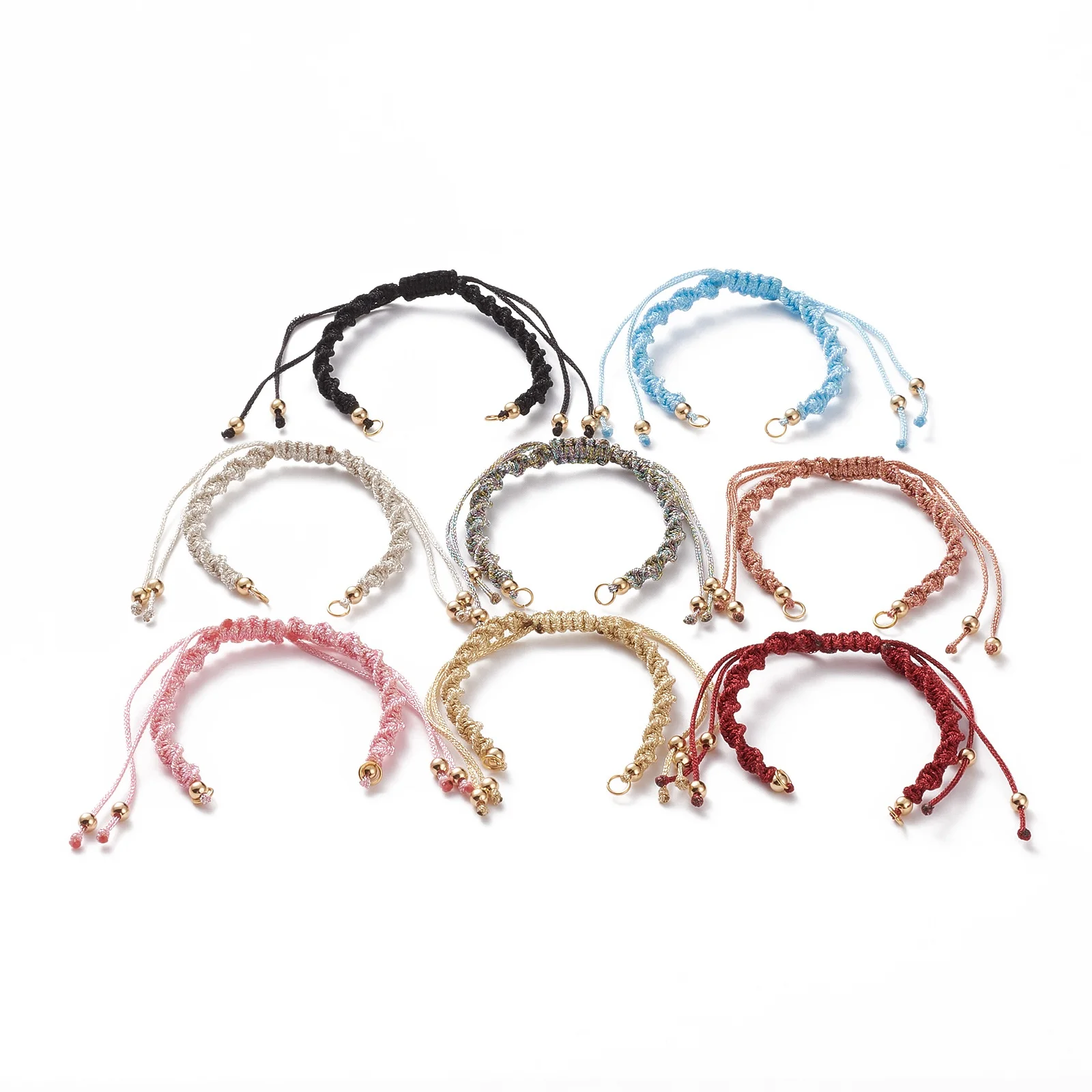 

15pcs Adjustable Polyester Braided Cord Bracelet For Jewelry Making DIY Accessories With Brass Beads Stainless Steel Jump Rings