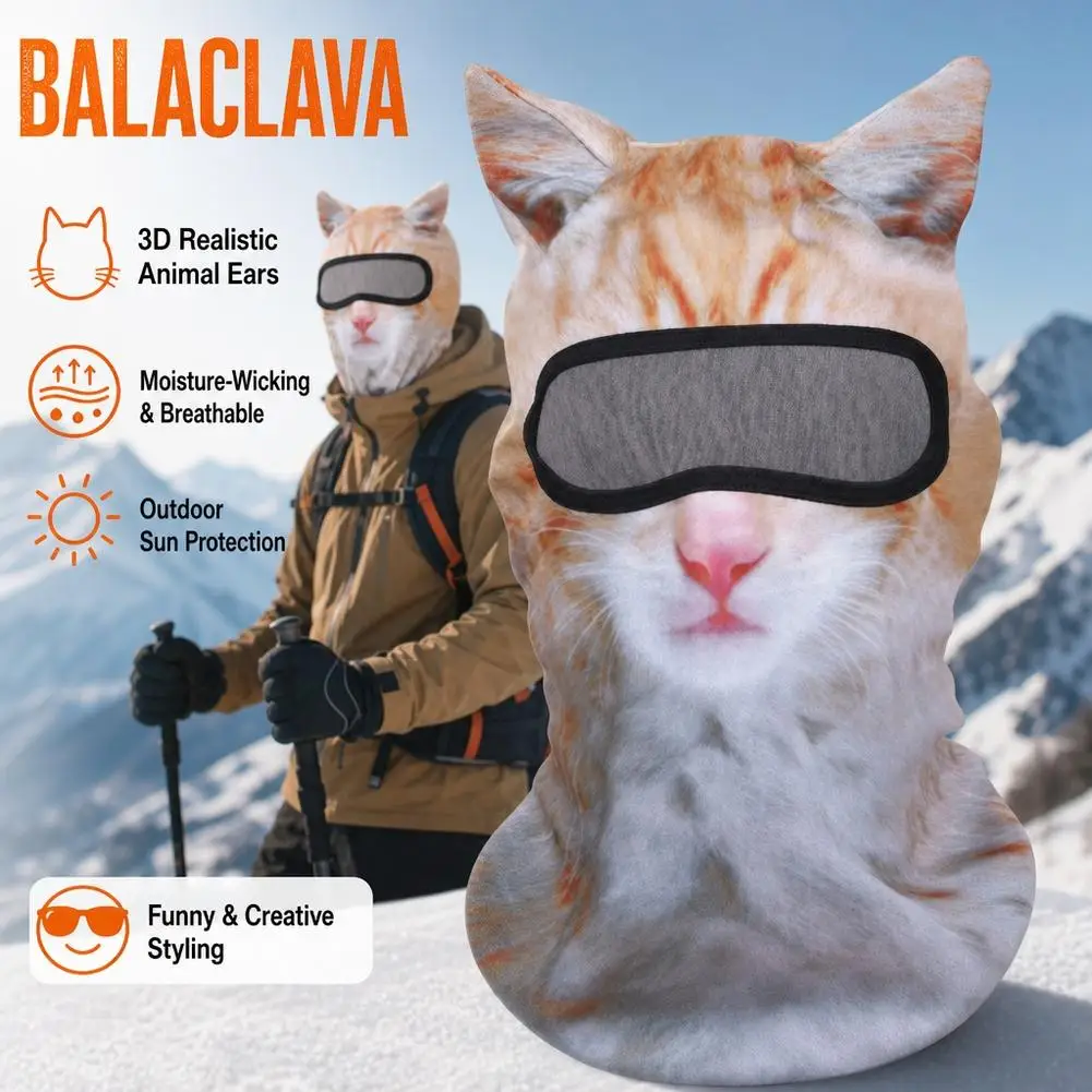 3D Animal Balaclava Hat with Ears Breathable Moisture Wicking Full Face Mask Sun Protection for Skiing Cycling Outdoor Sports