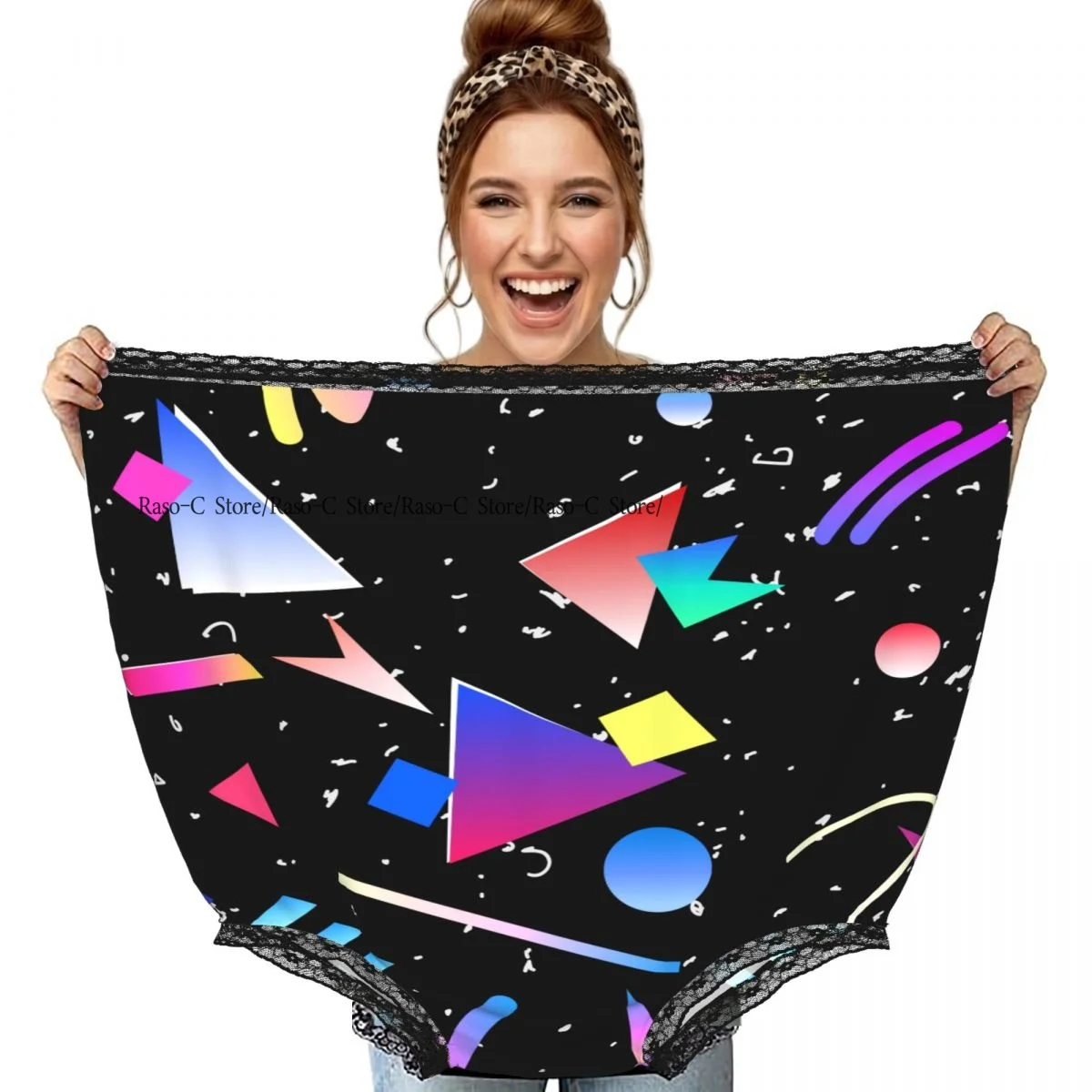 Funny Gag Granny Underwear Triangular Geometric Colorful Print Surprise Gift