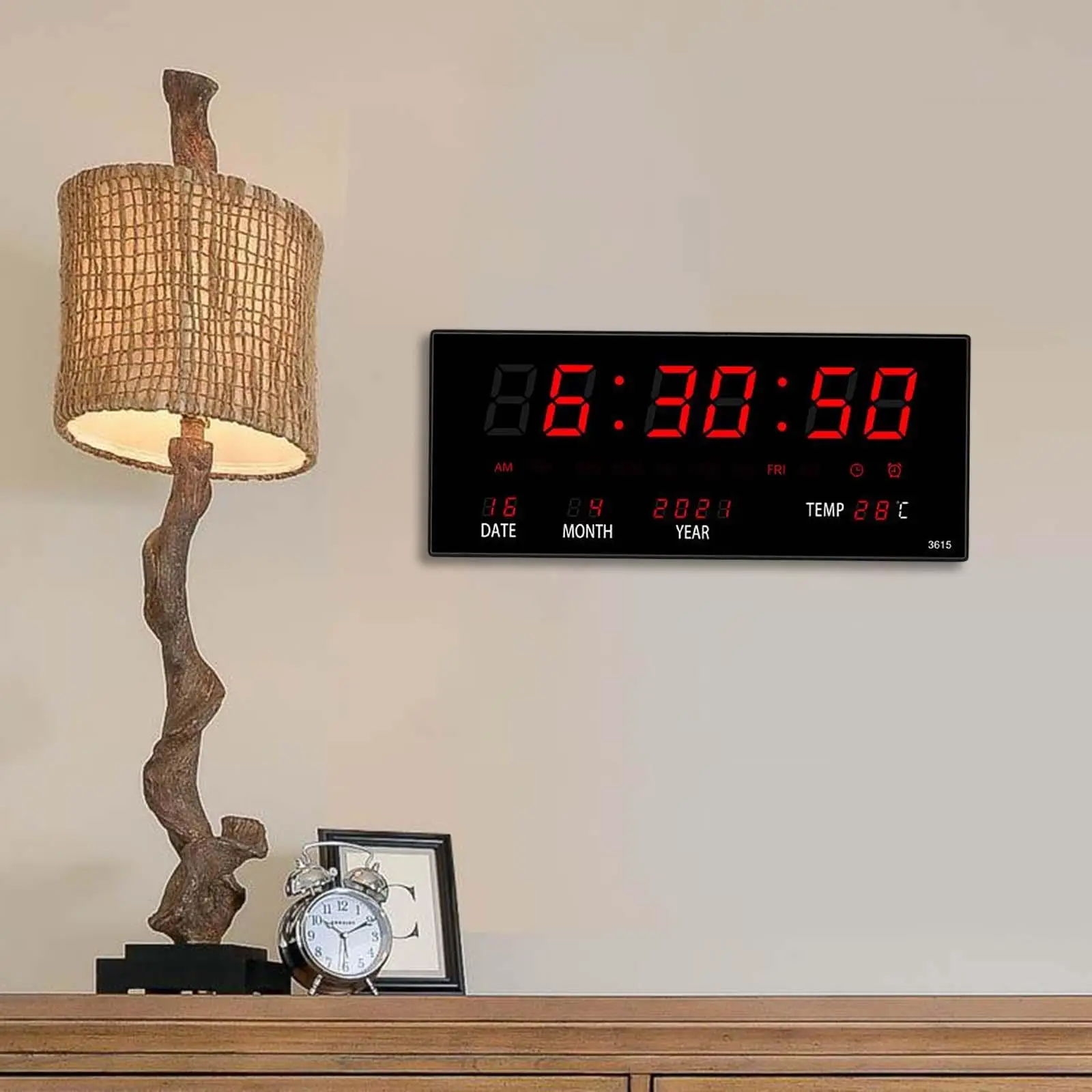 LED Display Digital Clock with Date Temperature Calendar Wall Alarm Clock for Warehouse Shop Office Garage Home Decoration