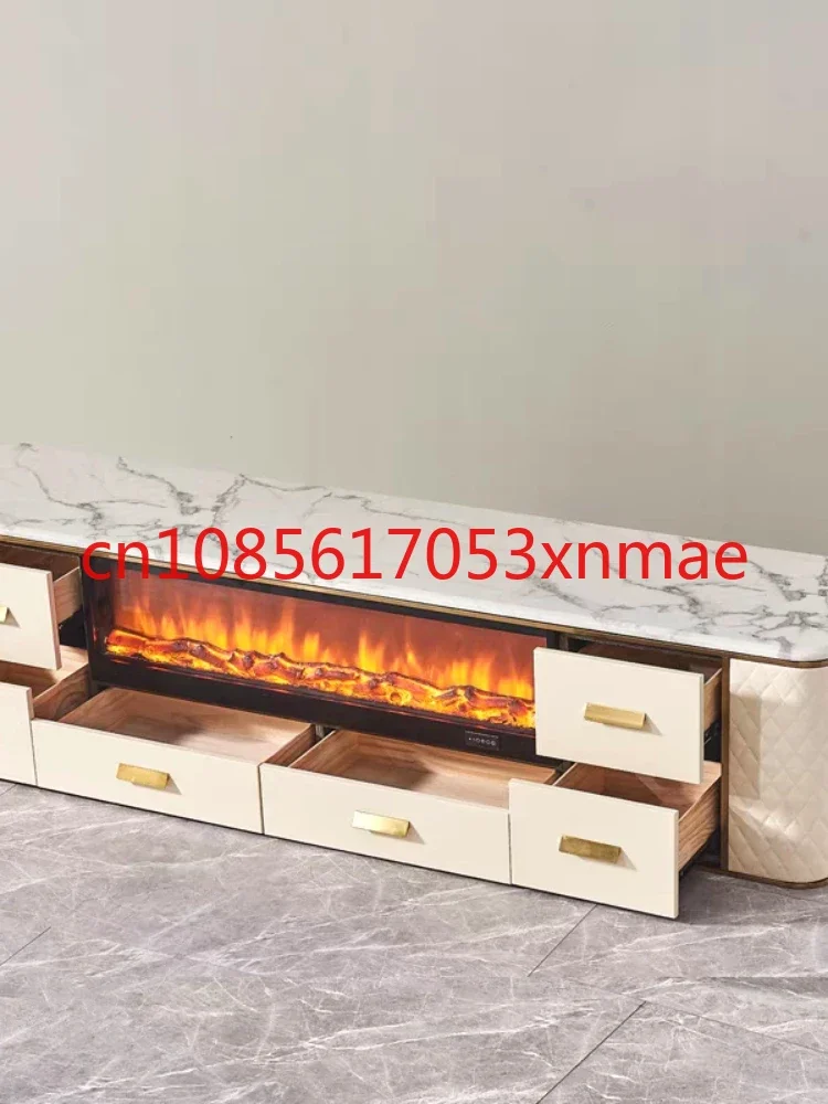 New Type TV Table with Fireplace Simulated Flame Sintered Stone TV Cabinet Living Room Household Storage Furniture