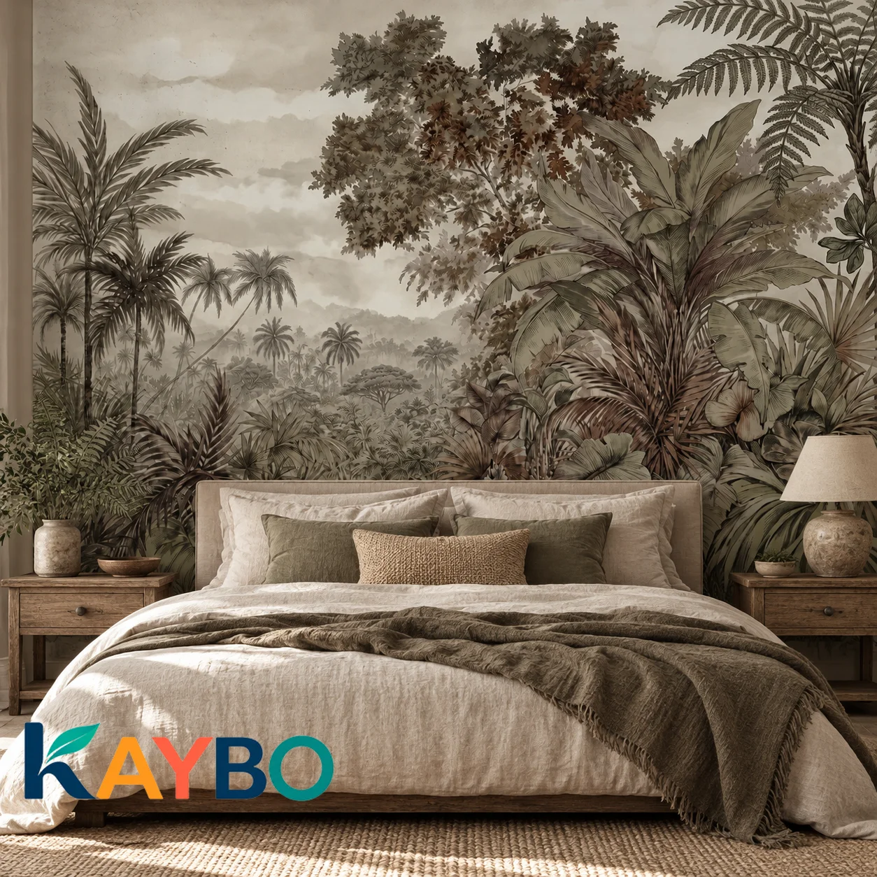 Tropical Jungle Wallpaper Mural Vintage Sepia Palm Trees Botanical Forest Landscape Wall Decor for Living Room Non Self Adhesive