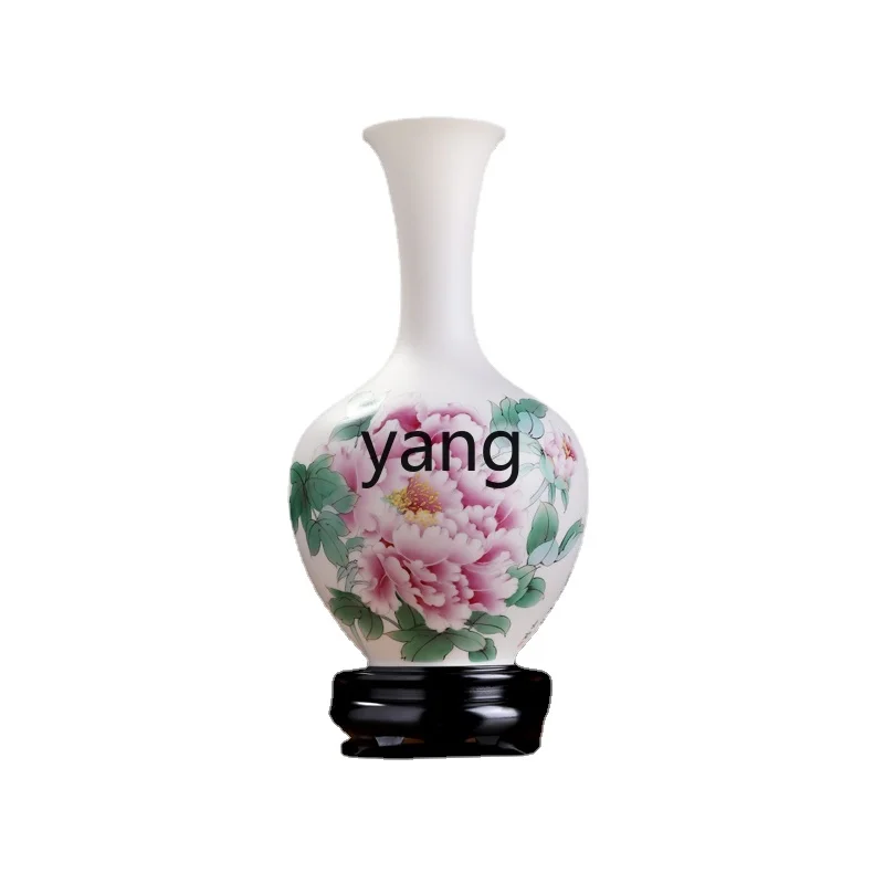 Yjq Hand-Painted Landscape Mutton Fat Jade Lucky Bottle Chinese Living Room Curio Shelves Decorative Vase