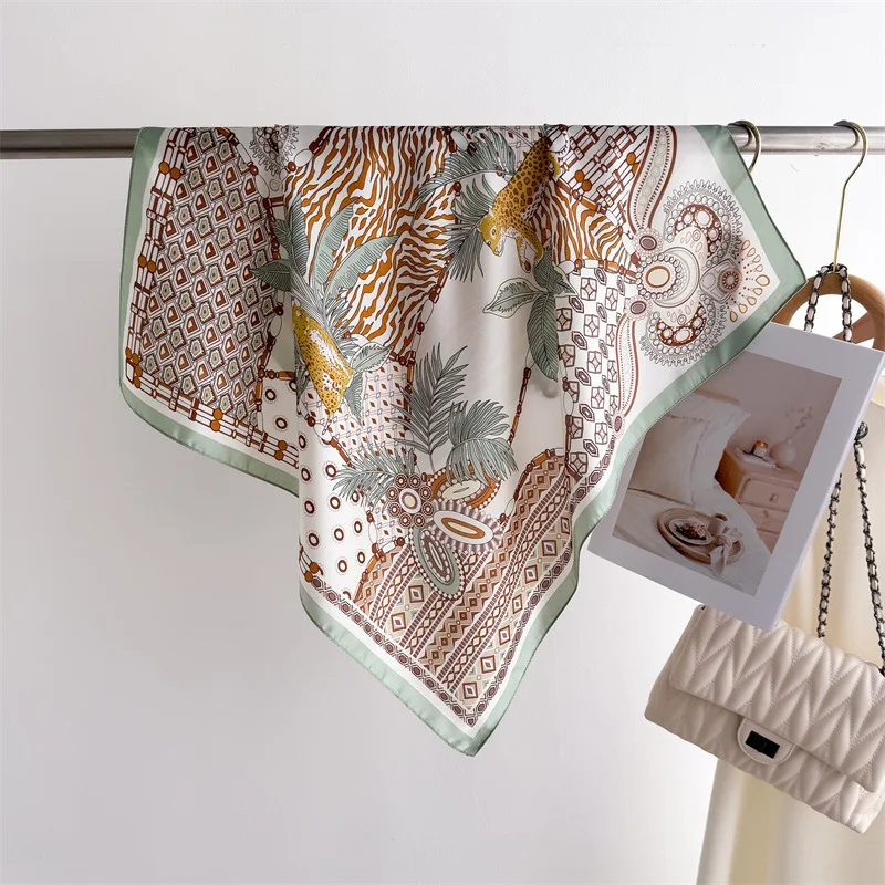 Syal Kotak-kotak Persegi Sutra Merek Mewah Syal Dasi Rambut Leher Satin Wanita Syal Kerja Lembut 2025 Kepala Jilbab Baru Foulard Wanita