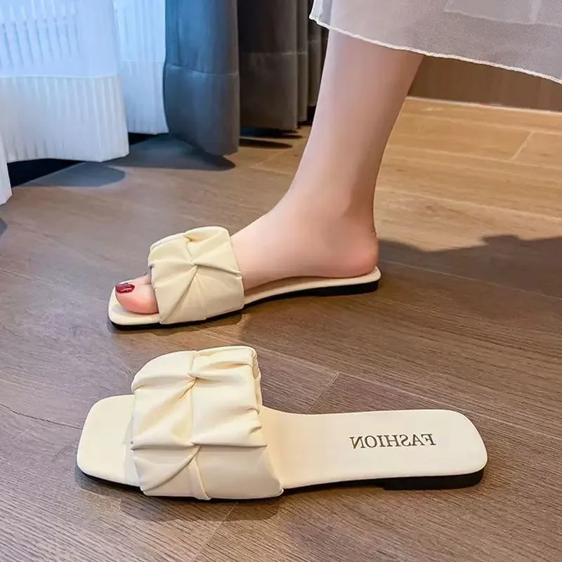 2024 Summer Elegant Open Toe Designer Sandals Women New Flat Non-slip Outdoor Dress Party Flip Flops Plus Size Sandalias Mujer