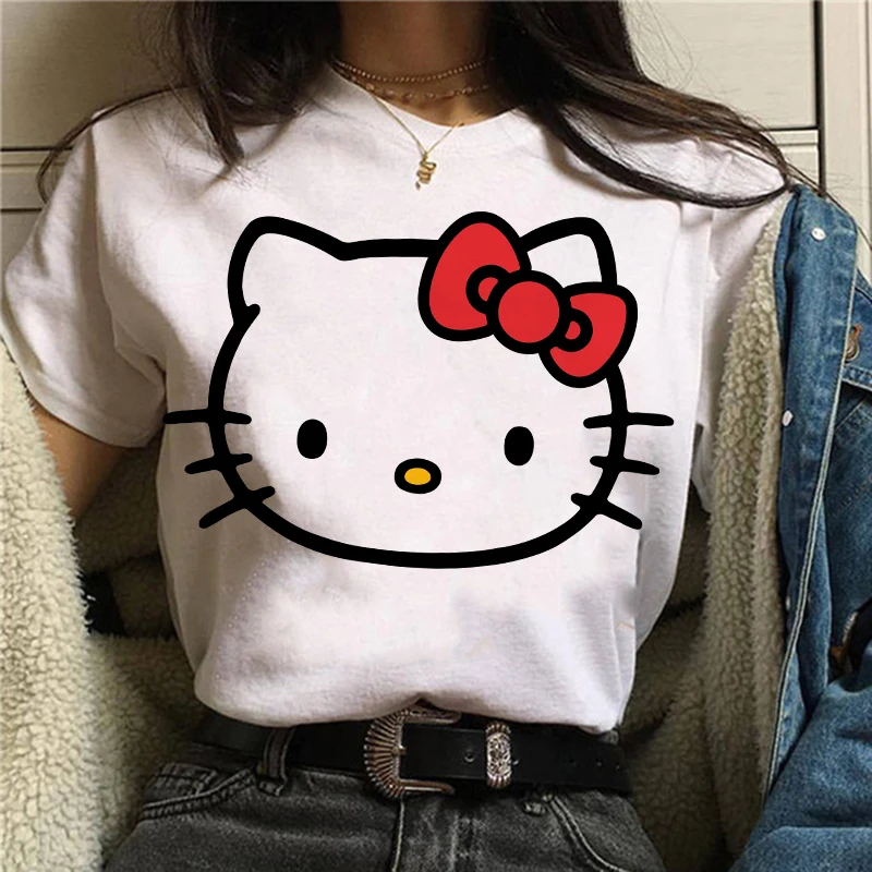 90s Cute Kawaii Manga Y2k Japanese Anime Hello Kitty T Shirt Women T-shirt Sanrio Clothes Tshirt Short Sleeve Tops Tee