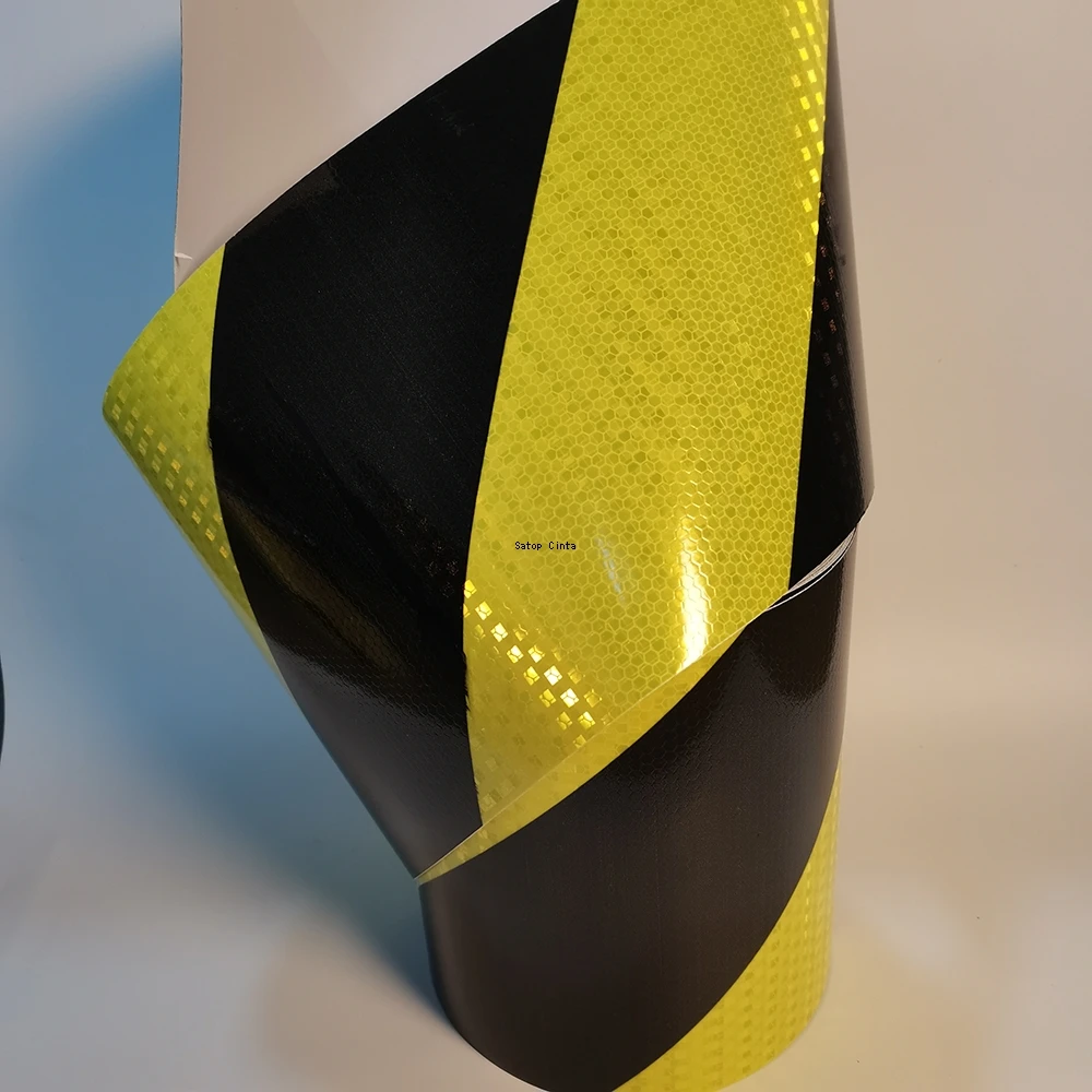 8Inchx16FT Waterproof Reflective Twill Tape Fluorescent Yellow-Black Adhesive High Visibility Warning Safety Conspicuous Sticker