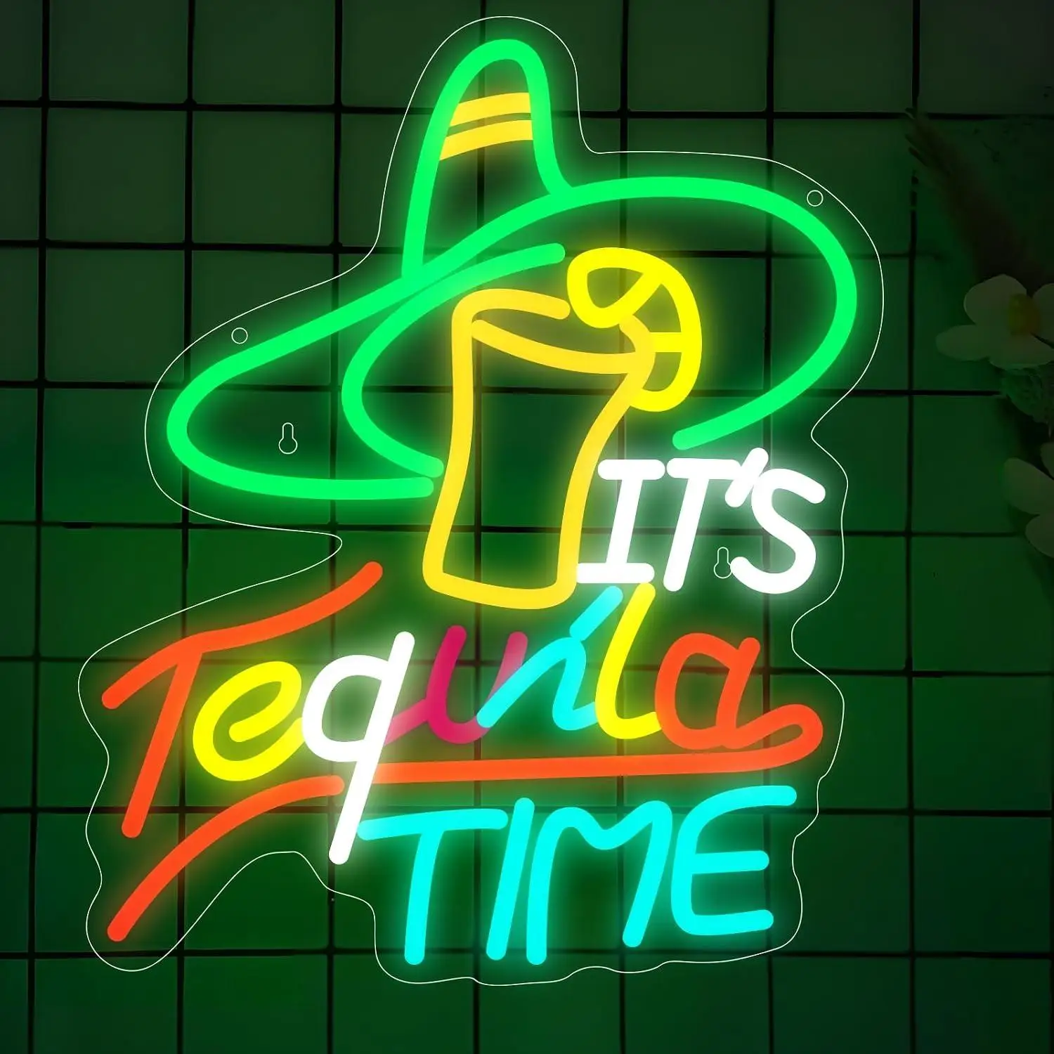 Enseigne néon « Il est l'heure de la tequila » avec lumières LED à intensité variable USB pour restaurant mexicain, bar, taverne, bistrot, boutique, pub, décoration murale