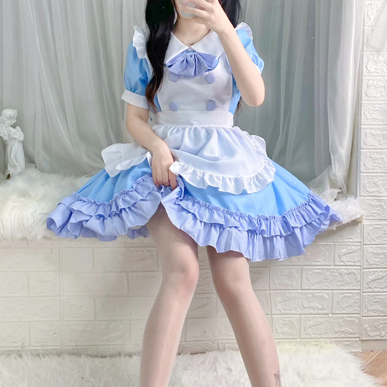 Robe Cosplay Lolita douce pour filles, costume d'anime, robe de femme de chambre française, bleu, blanc, japonais, mignon, nouveau produit, 2023