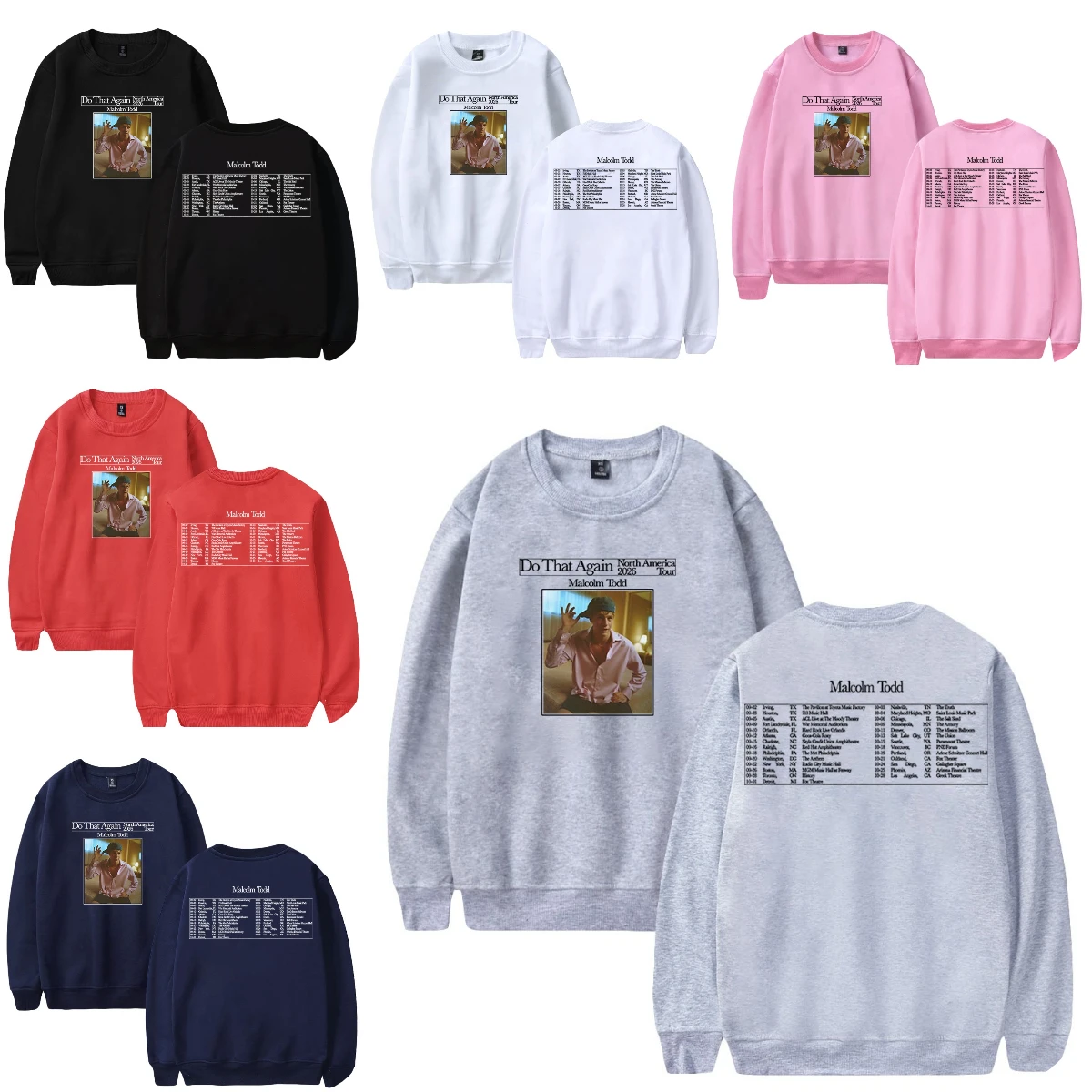 Malcolm Todd Do That Again North America 2026 Tour Merch Crewneck Long Sleeve Streetwear Women Men Pullover Sweatshirts