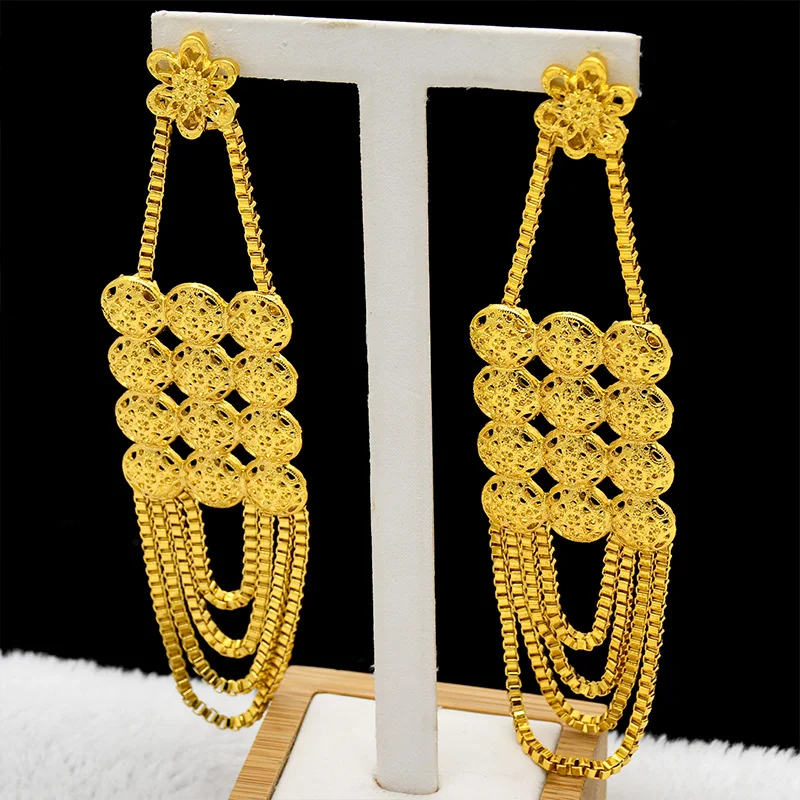 

Middle East Dubai Hollow Flower Gold Earrings Nigeria Bridal Brass Gold-Plated Accessories Luxury Women's Fashion Earrings