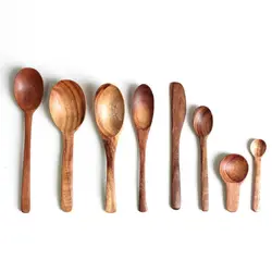 Cucharas pequeñas de madera lisa para mezclar café, cuchara de madera para servir miel, utensilio de cocina rústico para revolver y comer