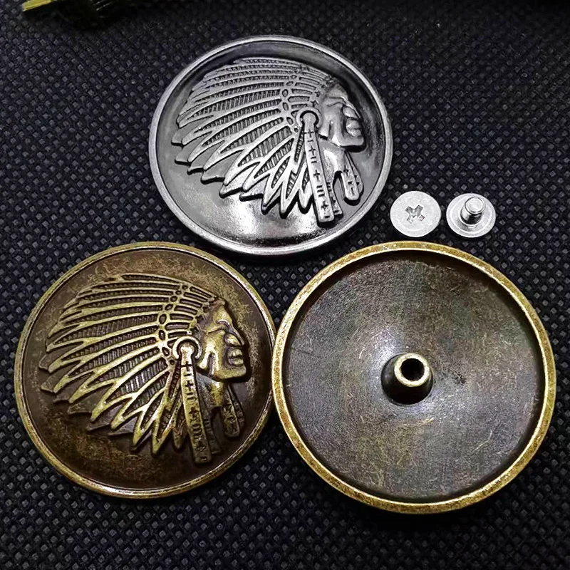 5pcs Southeast Tribal Indian Chief Head Leathercraft Saddles Conchos for Purse Wallet Belt Decor Screw Back