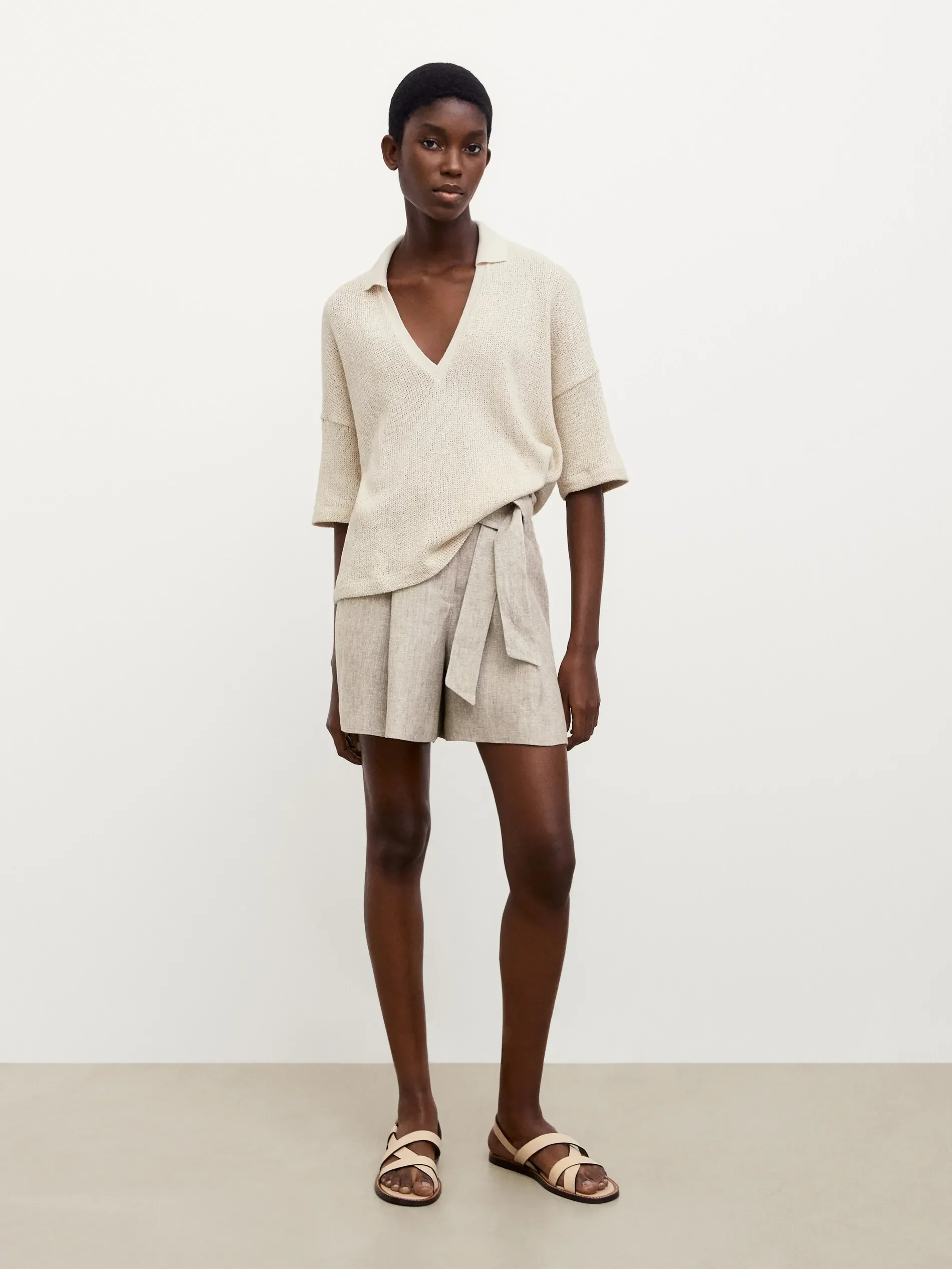 Ethereal MD 2023 autumn new style of Off-white loose version V-neck short-sleeved polo shirt