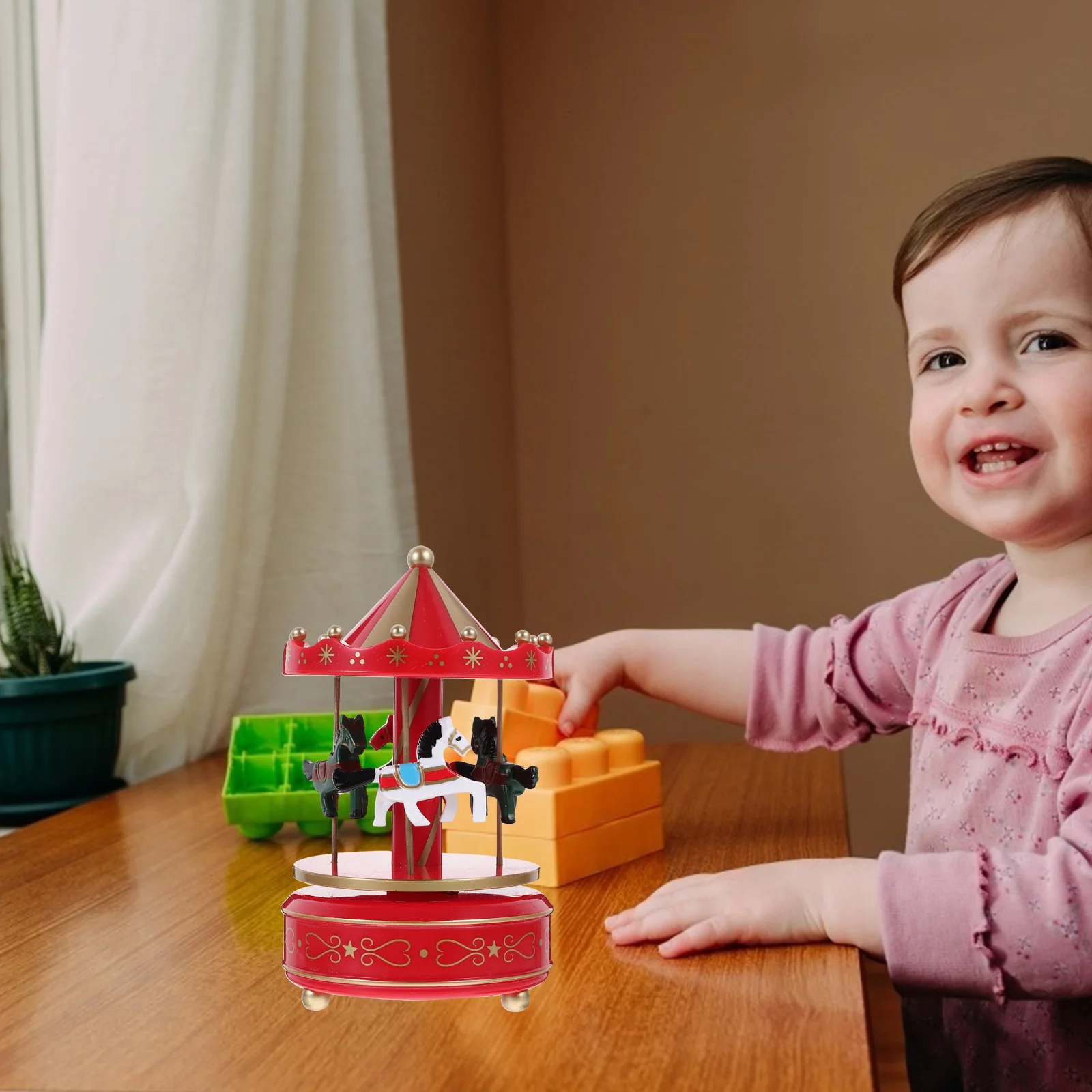 

1pc Music Box Carousel Craft Melody Playing Desktop Decoration For Home Office Christmas Gift Decorative Ornament