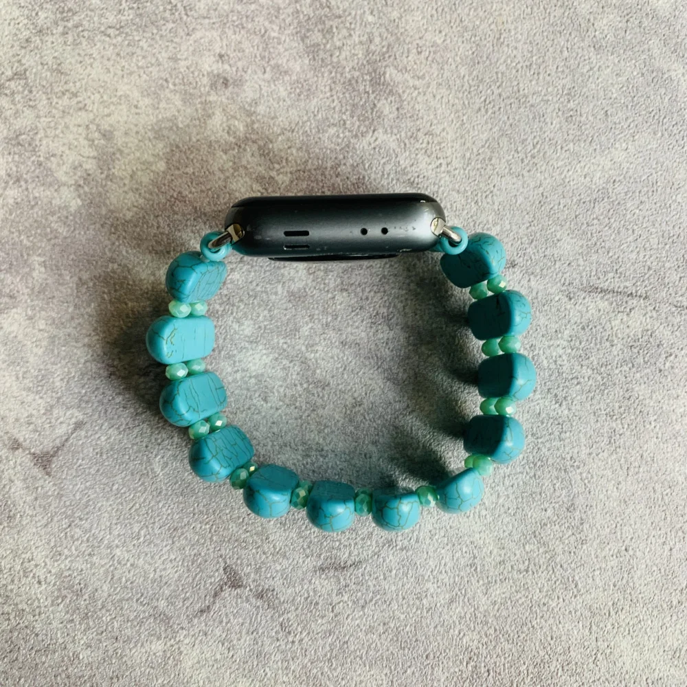 Retro Turquoise Beaded Crystal Elastic Bracelet Belt For Apple Watch Band 40mm 41mm 44mm 45mm iWatch Strap Series 4 5 6 7 SE