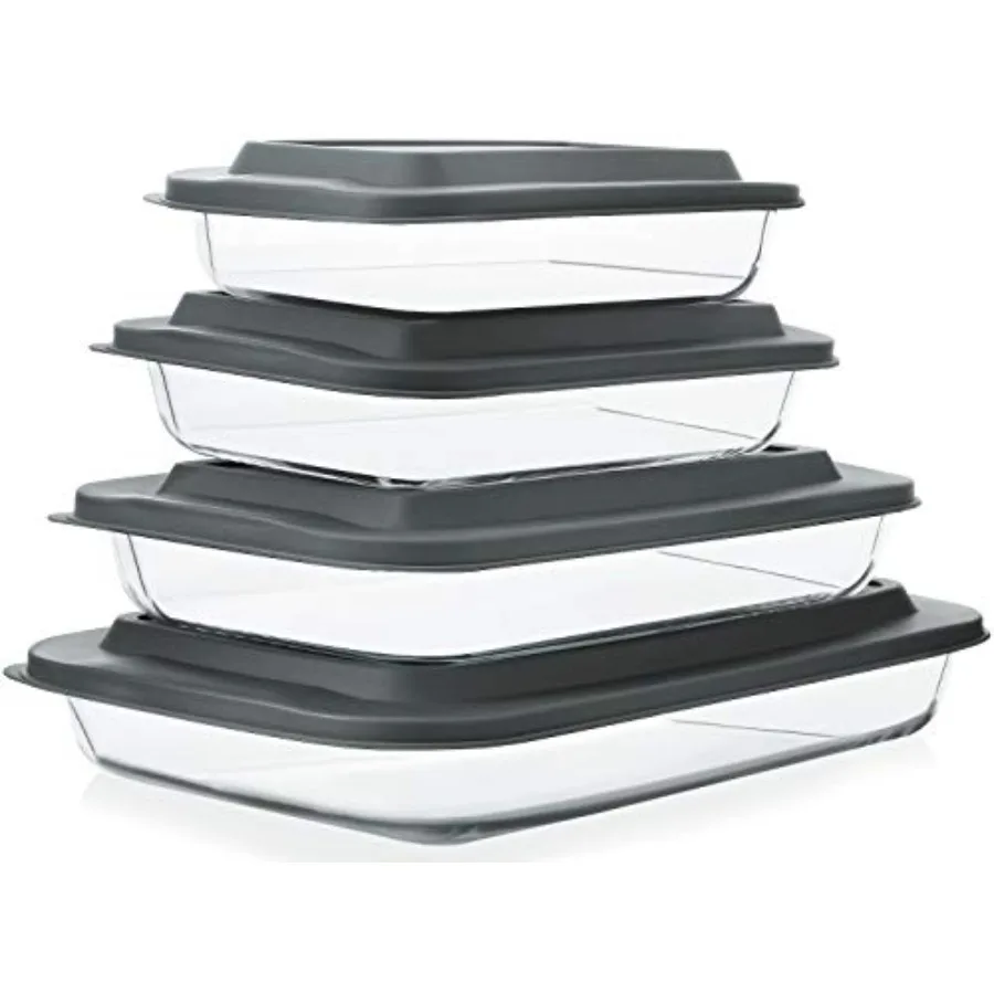 

8-Piece Deep Glass Baking Dish Set with Plastic lids, Rectangular Glass Bakeware Set with Lids, Baking Pans for Lasagna, Leftov