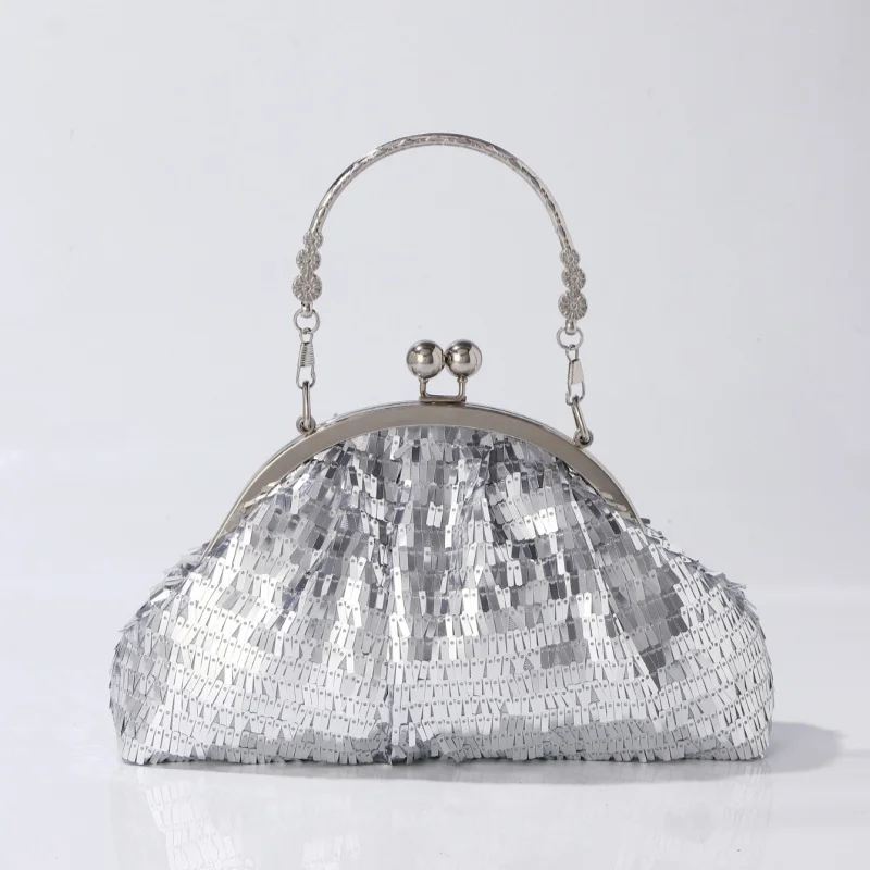 

Shiny Sequined Glittering Elegant Evening Clutch Reflective Glamorous Formal Sparkling Luxury Metallic For Dinner Party Banquet