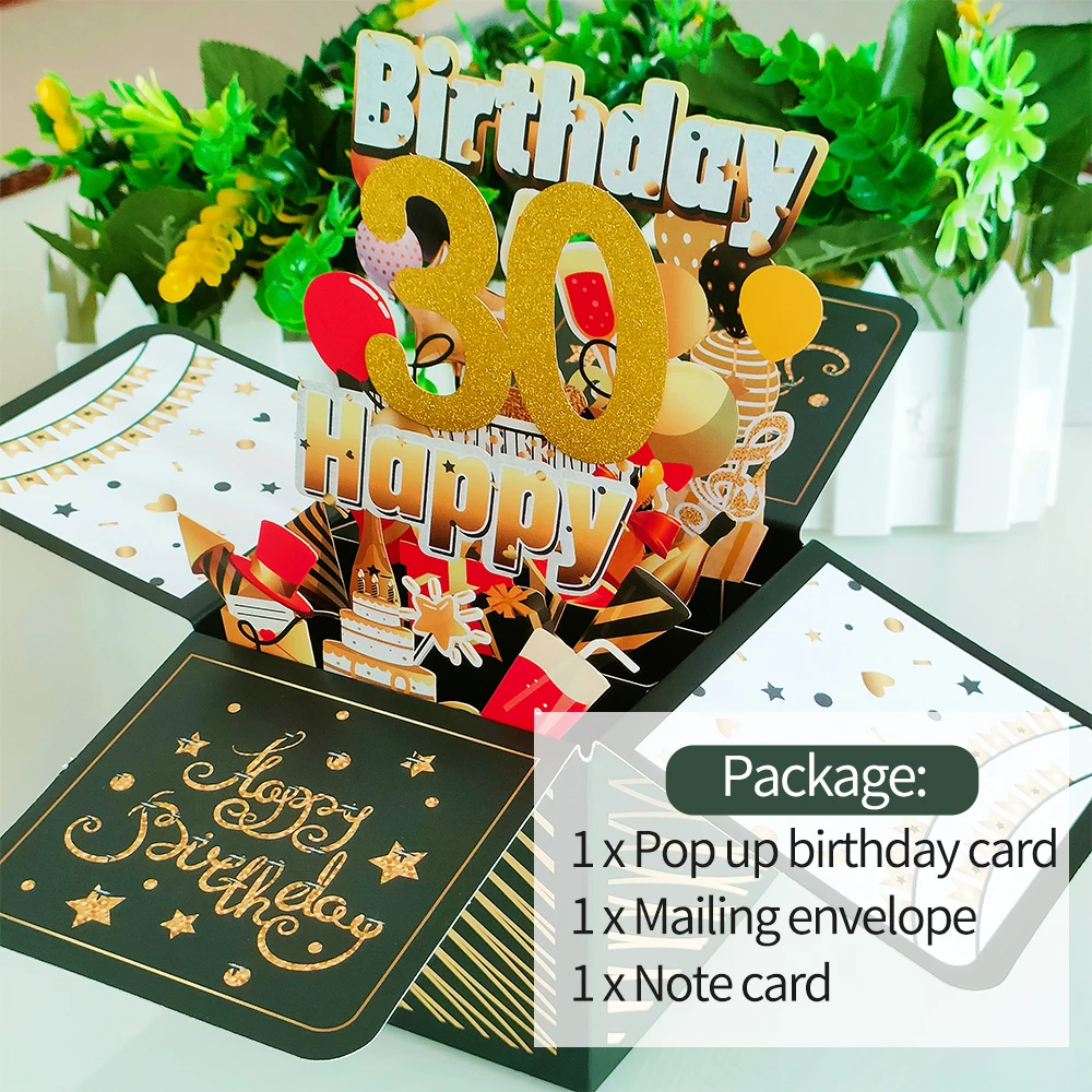 30th 3D Pop Up Birthday Card with Envelope,30th Birthday Card for Him or Her, Thirty Happy Birthday 3D Card for Women Men, 1pcs