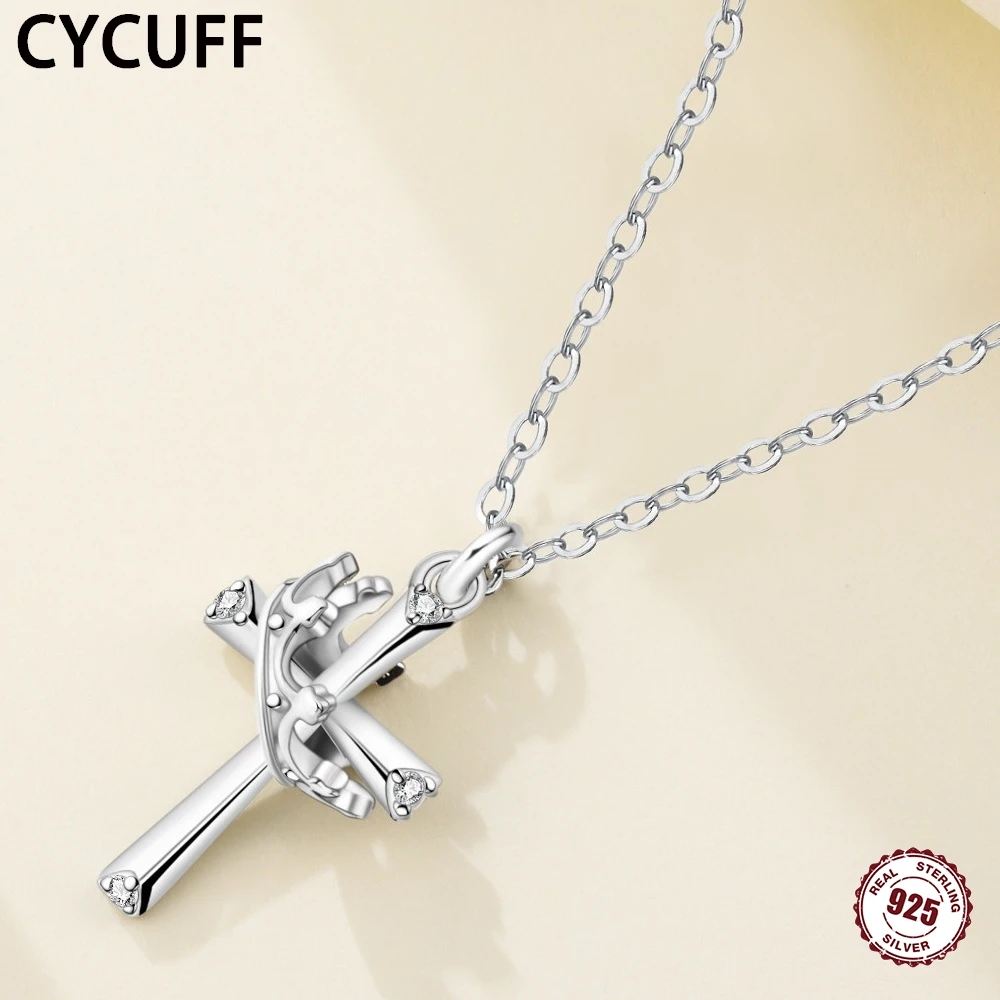 

CYCUFF 2025 Новое ожерелье из стерлингового серебра 925 пробы с цирконом, символ удачи для женщин, ретро-корона, камень, крест, свадебные модные роскошные ювелирные изделия