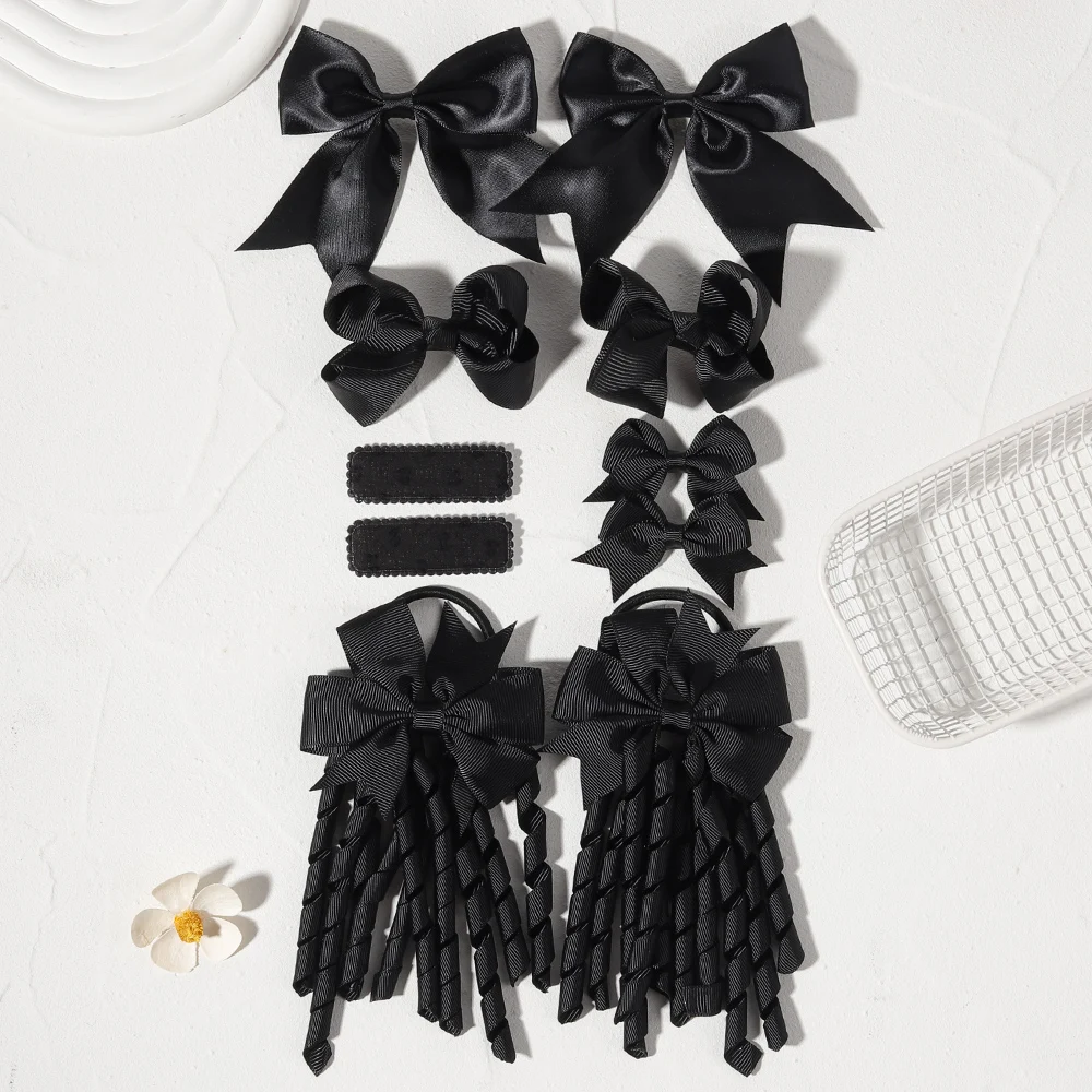

10pcs/lot Wholesale New Year Hair Accessory Set for Baby Girls Bow Hair Clip BB Clip Tassel Ribbon Cute Fashion Curly Hair Rope