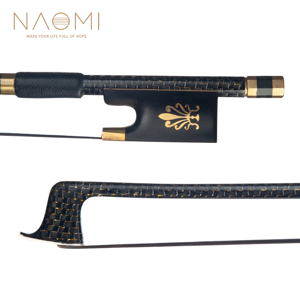 

NAOMI 4/4 Violin Fiddle Bow Golden Silk Braided Carbon Fiber Bow Round Stick Ebony Frog Black Horsehair