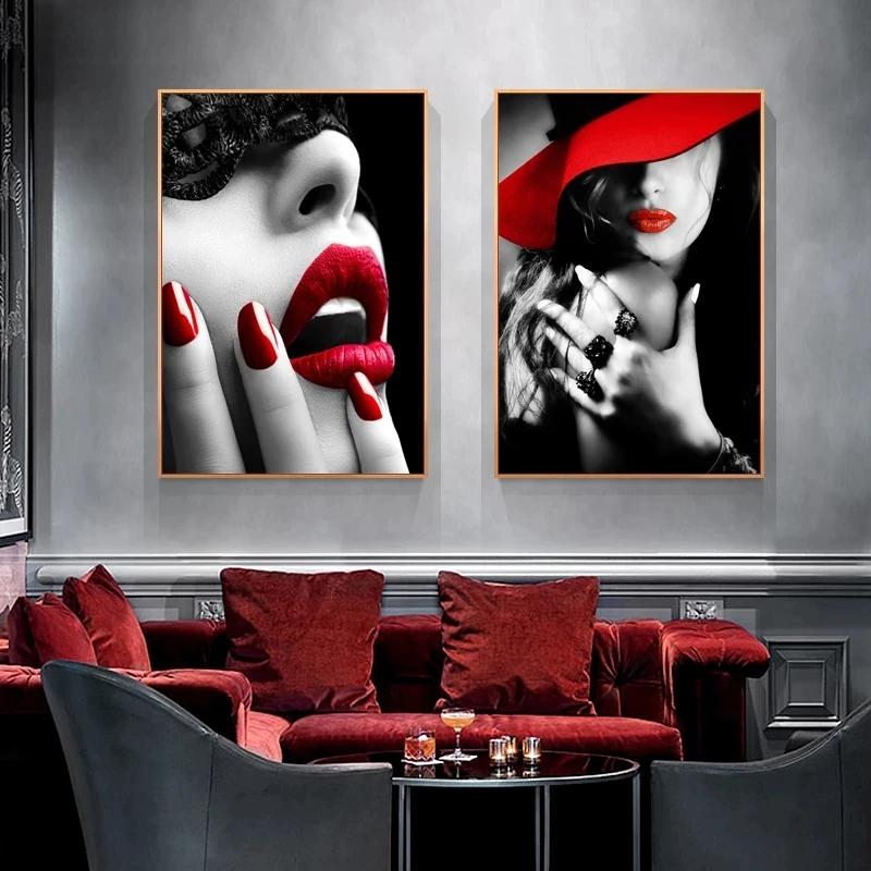 

Sexy Red Lips Girl Smoking Modern Print Art Canvas Poster For Living Room Decor Home Wall Picture