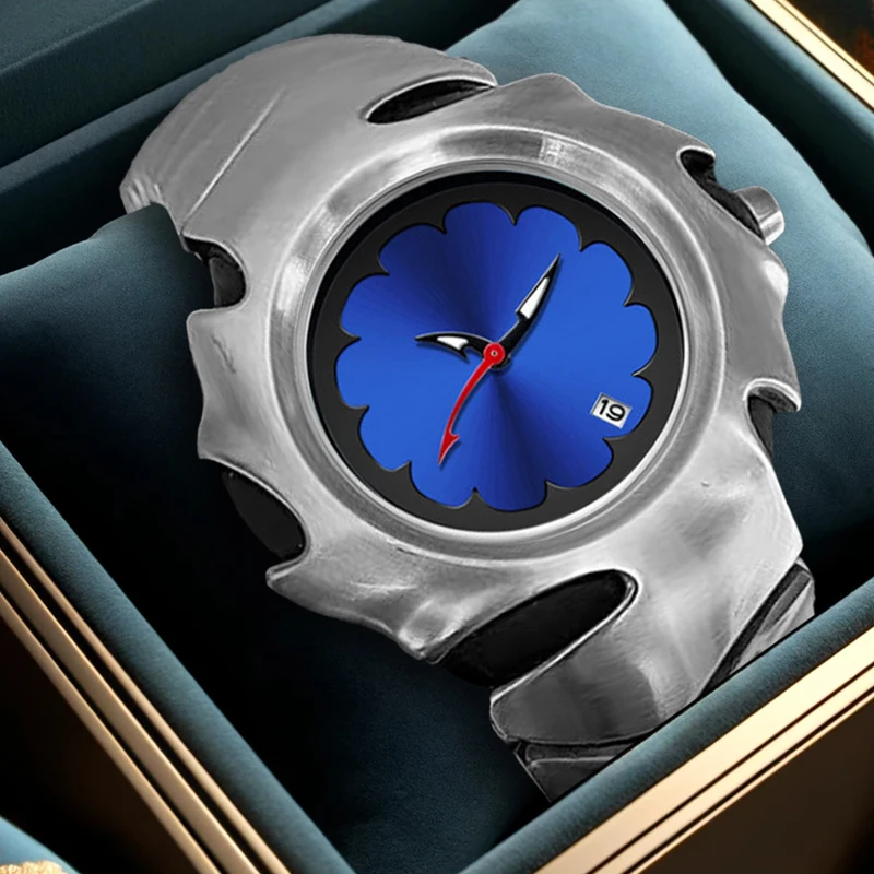 

Мужские повседневные модные модные популярные кварцевые часы в форме акулы с серебряным стальным ремешком и календарем