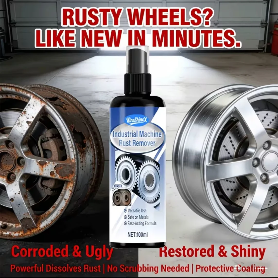 100ml Rust Remover Spray - Fast-Acting Metal Rust Dissolver, No Scrubbing Needed, for Car Wheels, Industrial Parts & Household M