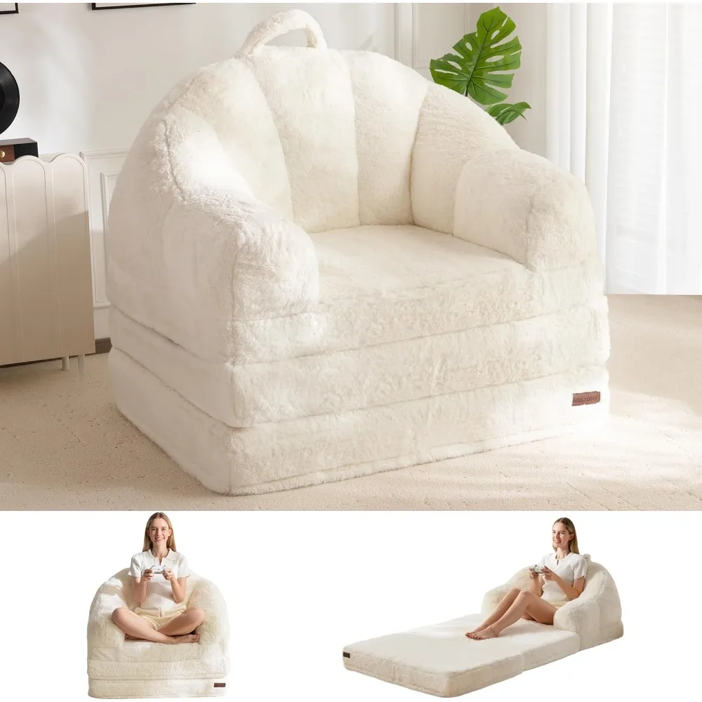 

Folding Sofa Bed, 2 in 1 Convertible Sofa to Lounger Comfy Single Bean Bag Chair for Adults, Floor Sleeper Couch with Handle, F